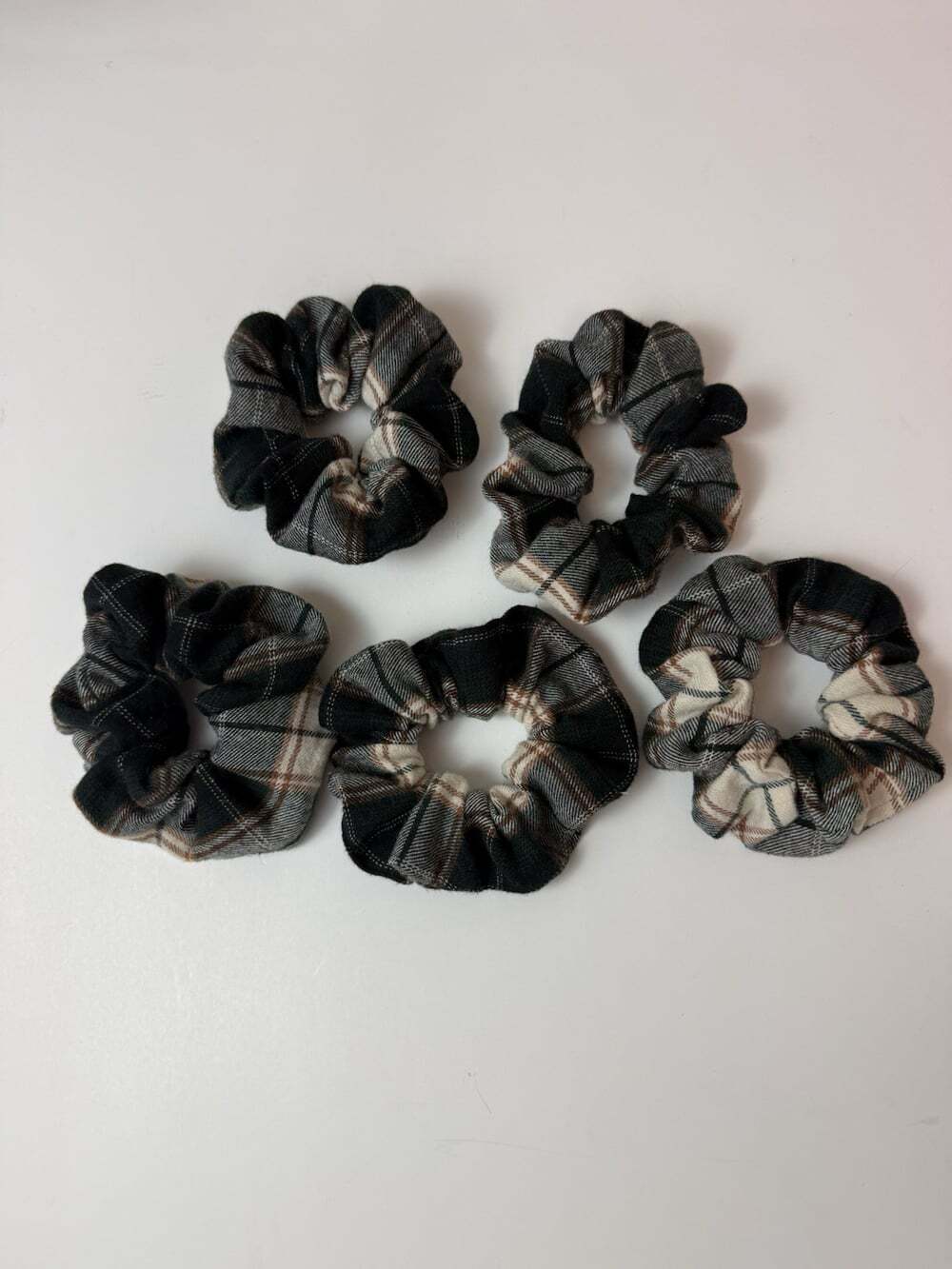 Handmade Plaid 100% Cotton Scrunchies Set Of 5